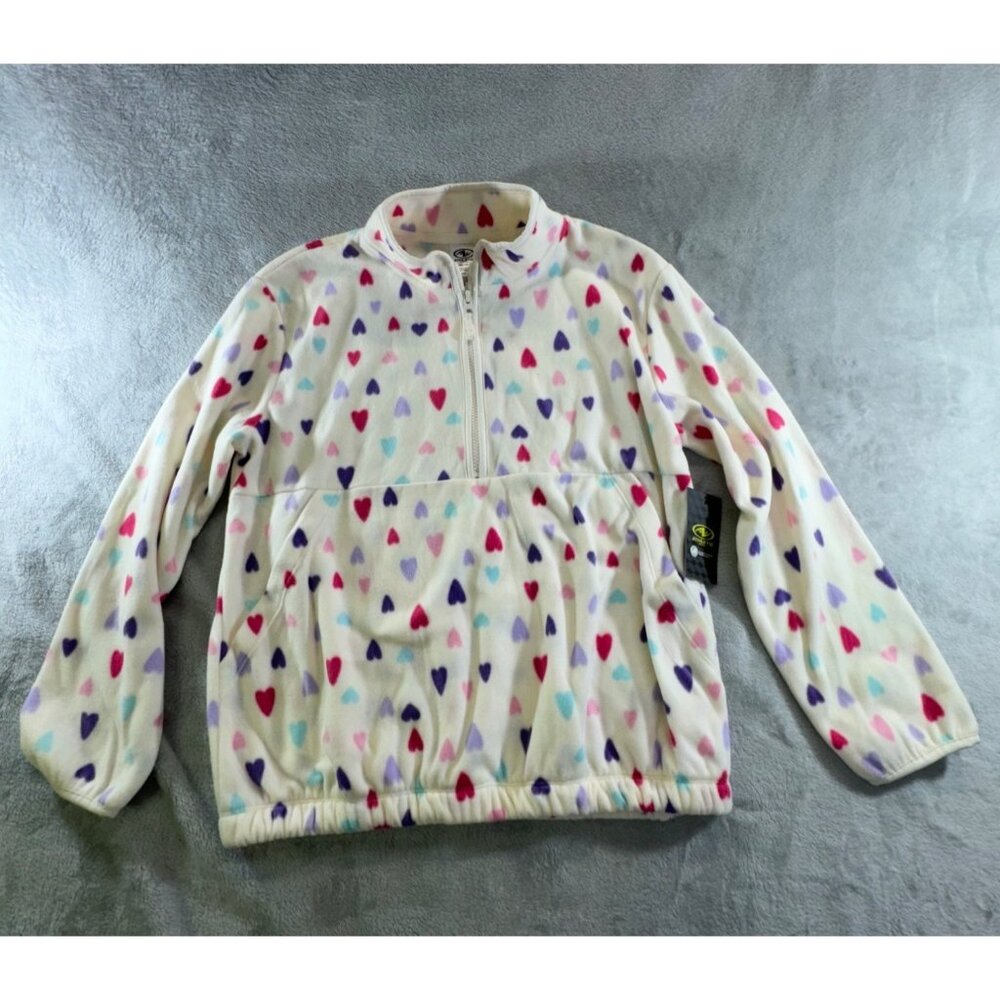 Athletic Works Girls XL Fleece Pullover White With color Heart Print Half zip